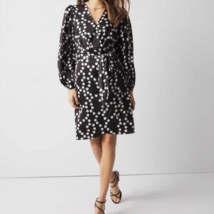 NEW White House Black Market WHBM Dress Size 0 XS POlka Dot Faux Wrap Career